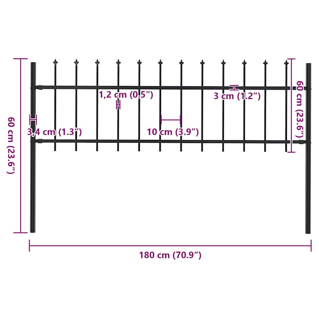 Garden Fence with Spear Top Steel 1.8 m Black