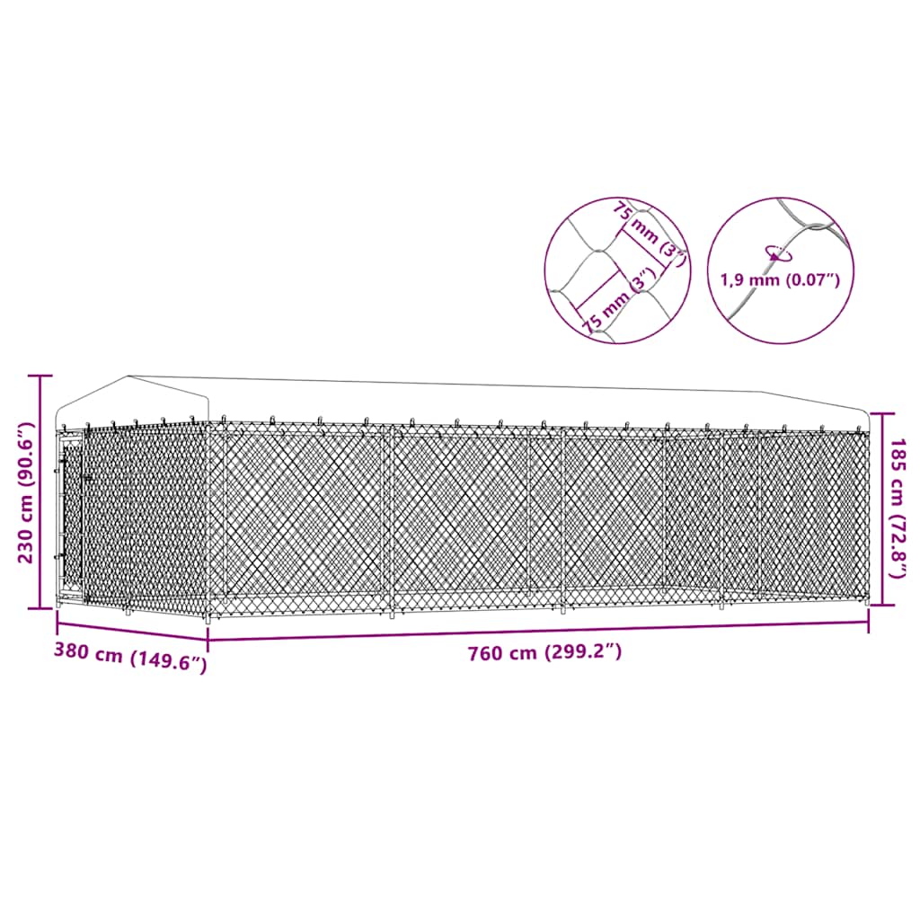 Outdoor Dog Kennel with Roof 7.6x3.8x2.3 m