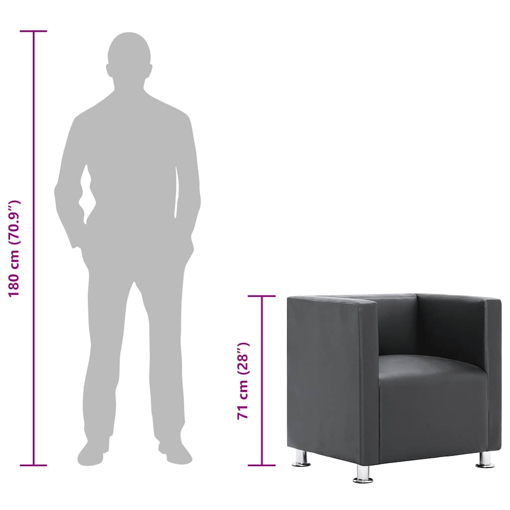 Cube Armchair Grey Faux Leather