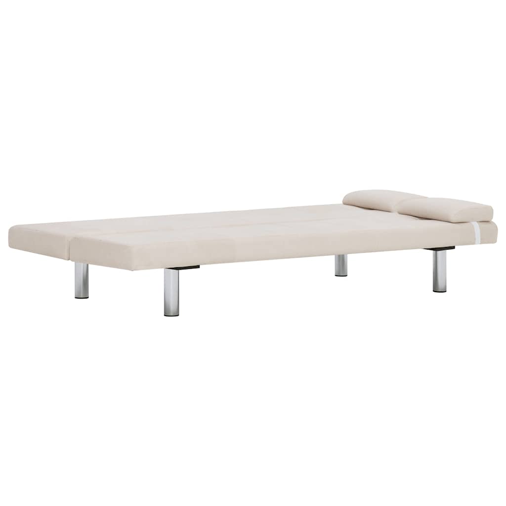 Sofa Bed with Two Pillows Cream Polyester