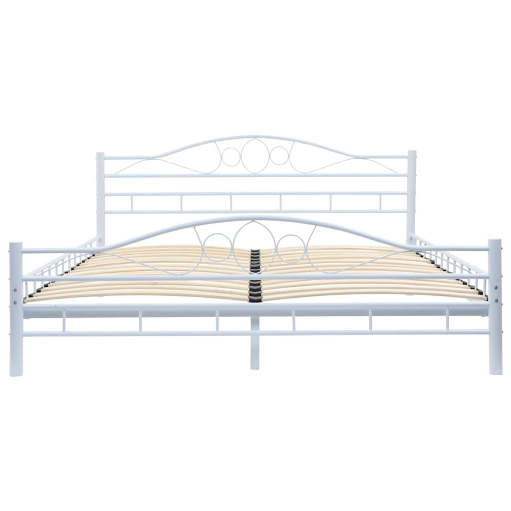 Bed with Memory Foam Mattress White Metal 153x203 cm Queen