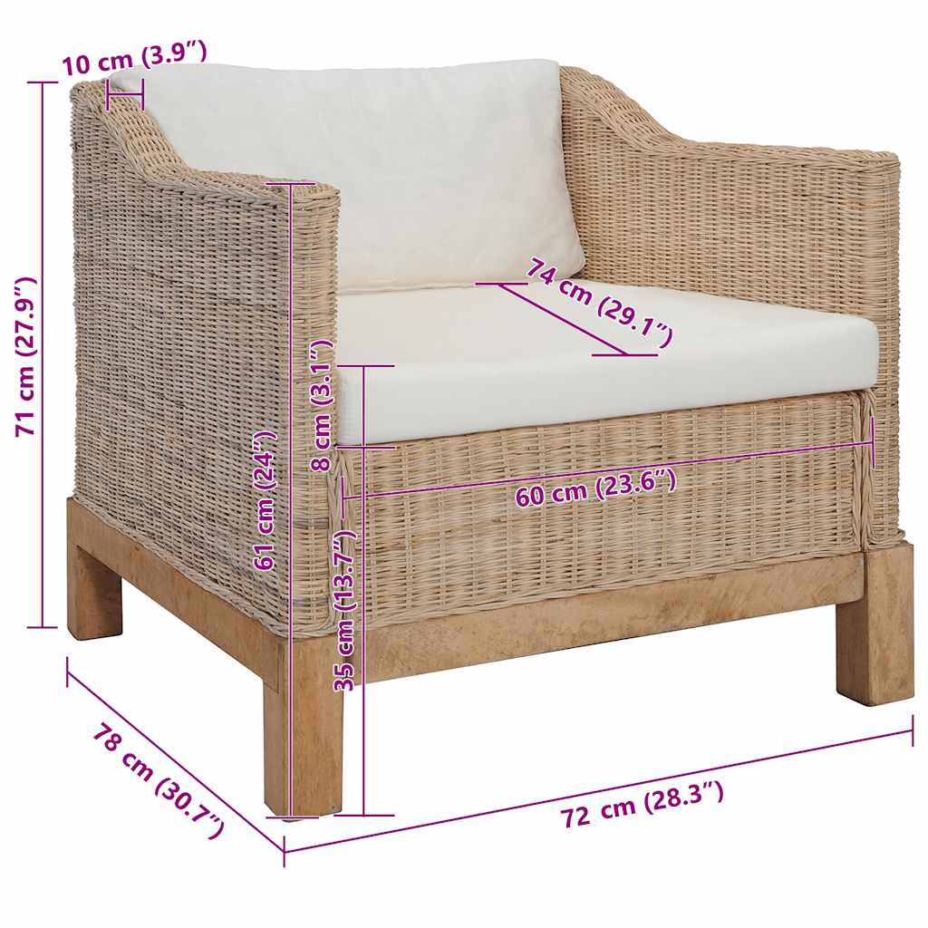 Armchair with Cushions Natural Rattan