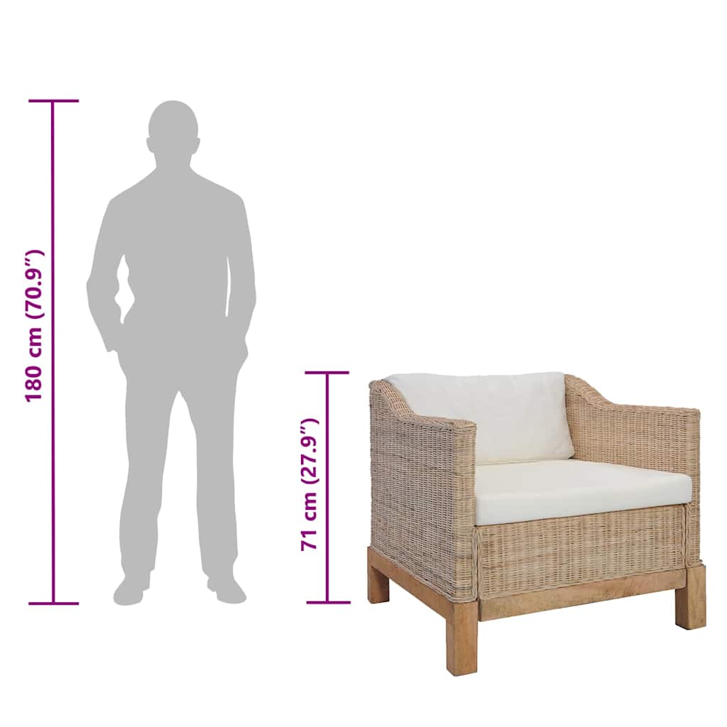 Armchair with Cushions Natural Rattan