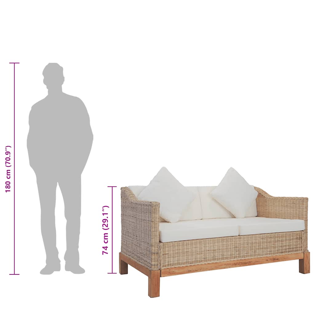 2-Seater Sofa with Cushions Natural Rattan