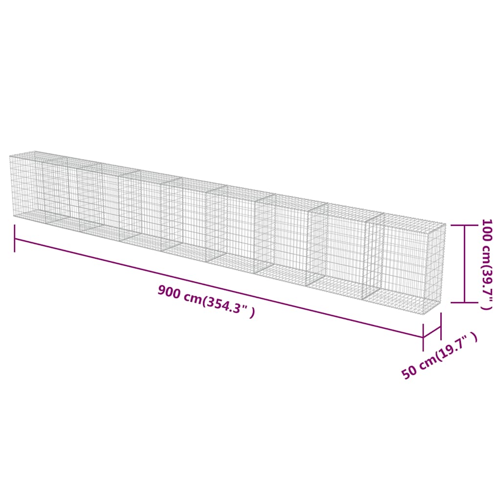 Gabion Wall with Covers Galvanised Steel 900x50x100 cm
