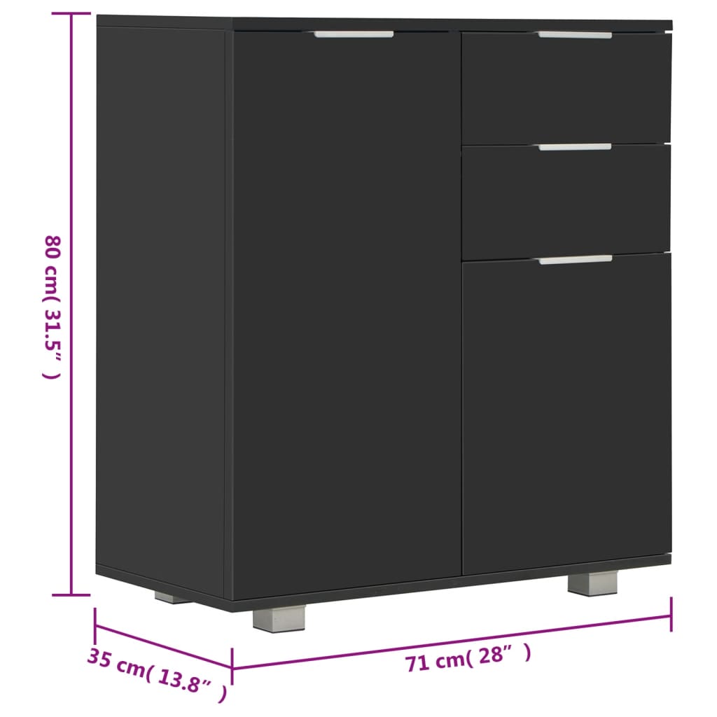 Sideboard High Gloss Black 71x35x80 cm Engineered Wood