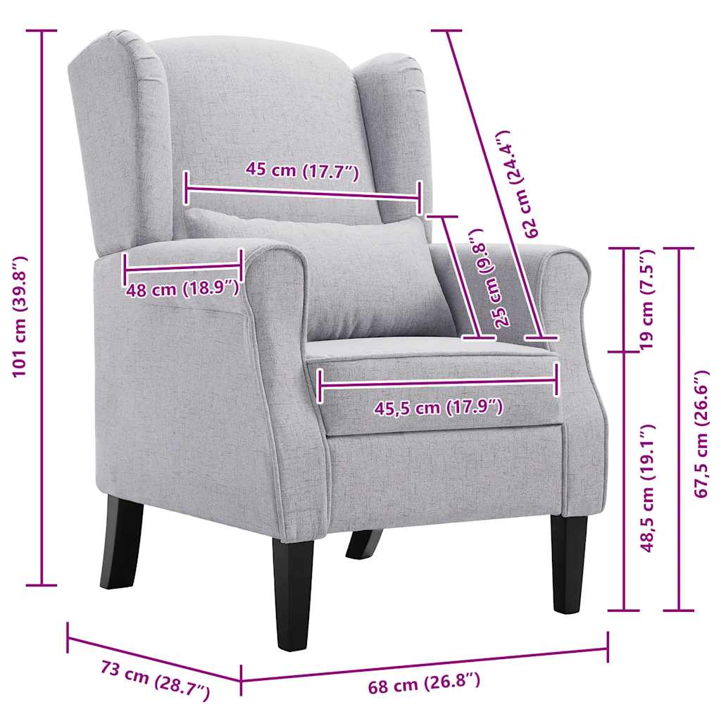 Armchair Light Grey Fabric
