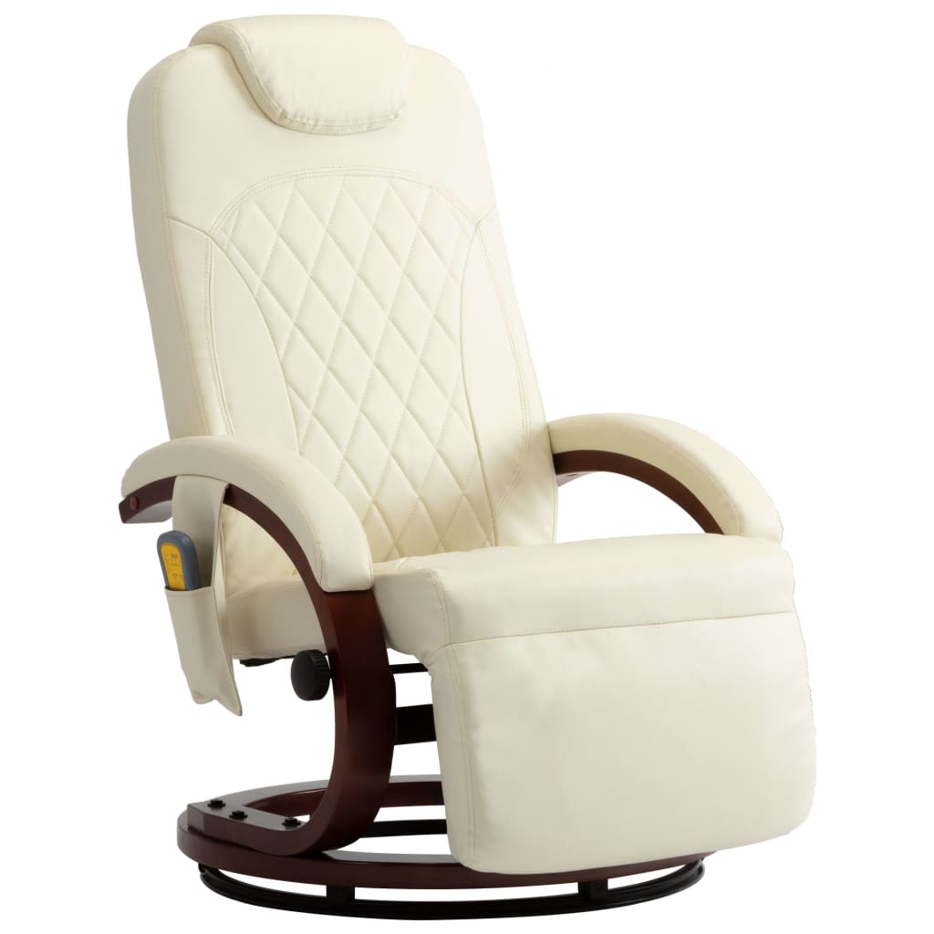 TV Massage Recliner Cream White Faux Leather