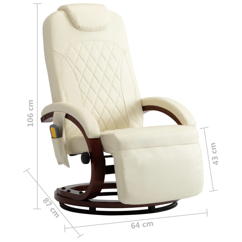 TV Massage Recliner Cream White Faux Leather