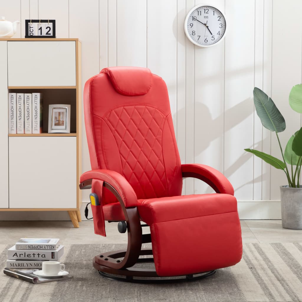 TV Massage Recliner Red Faux Leather