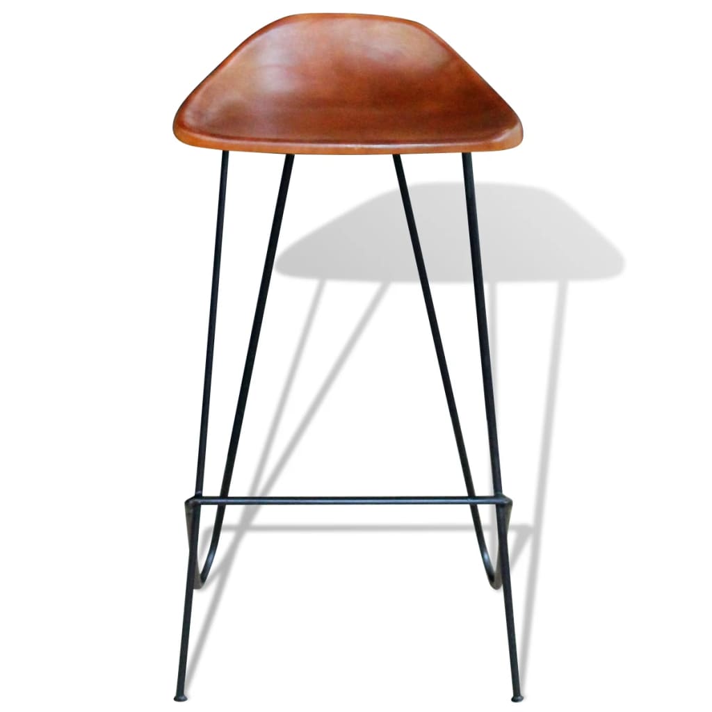 Bar Stools 4 pcs Brown Real Leather
