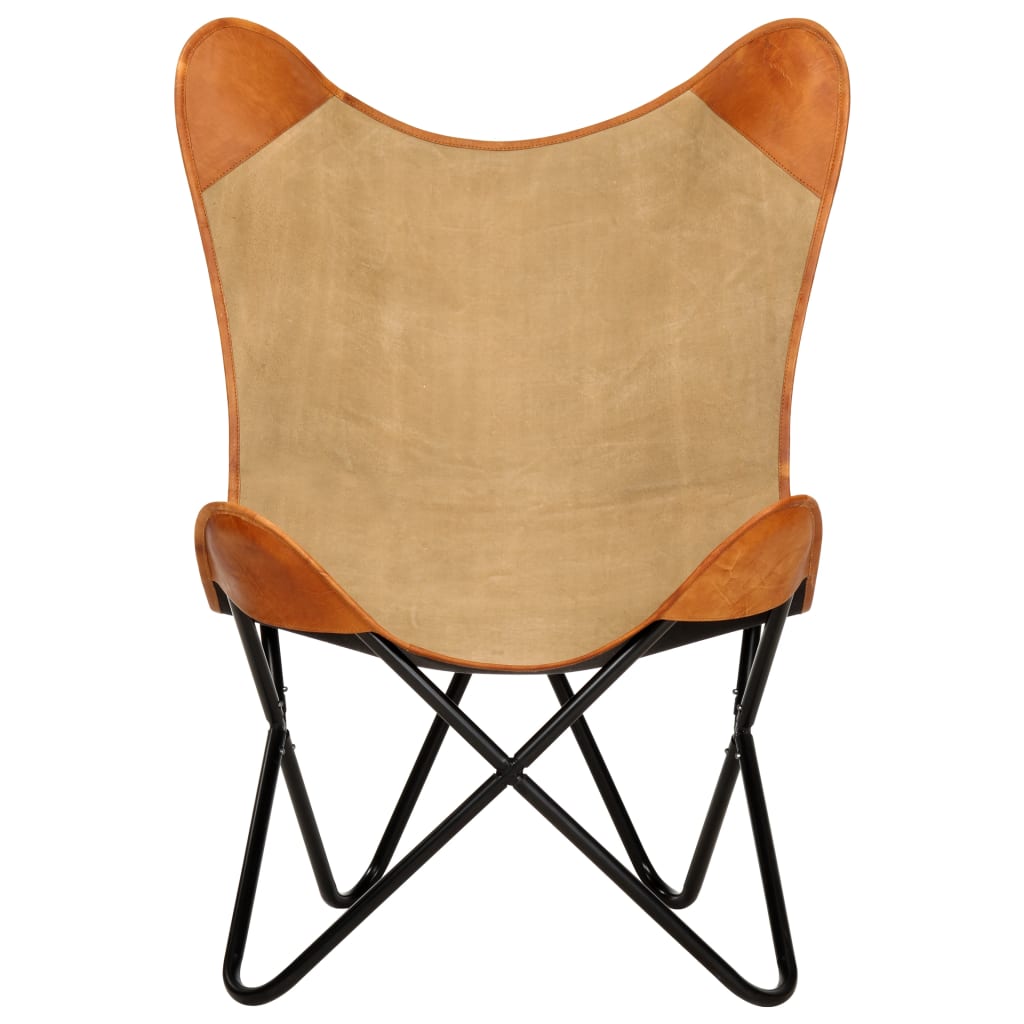 Butterfly Chair Brown Real Leather and Canvas