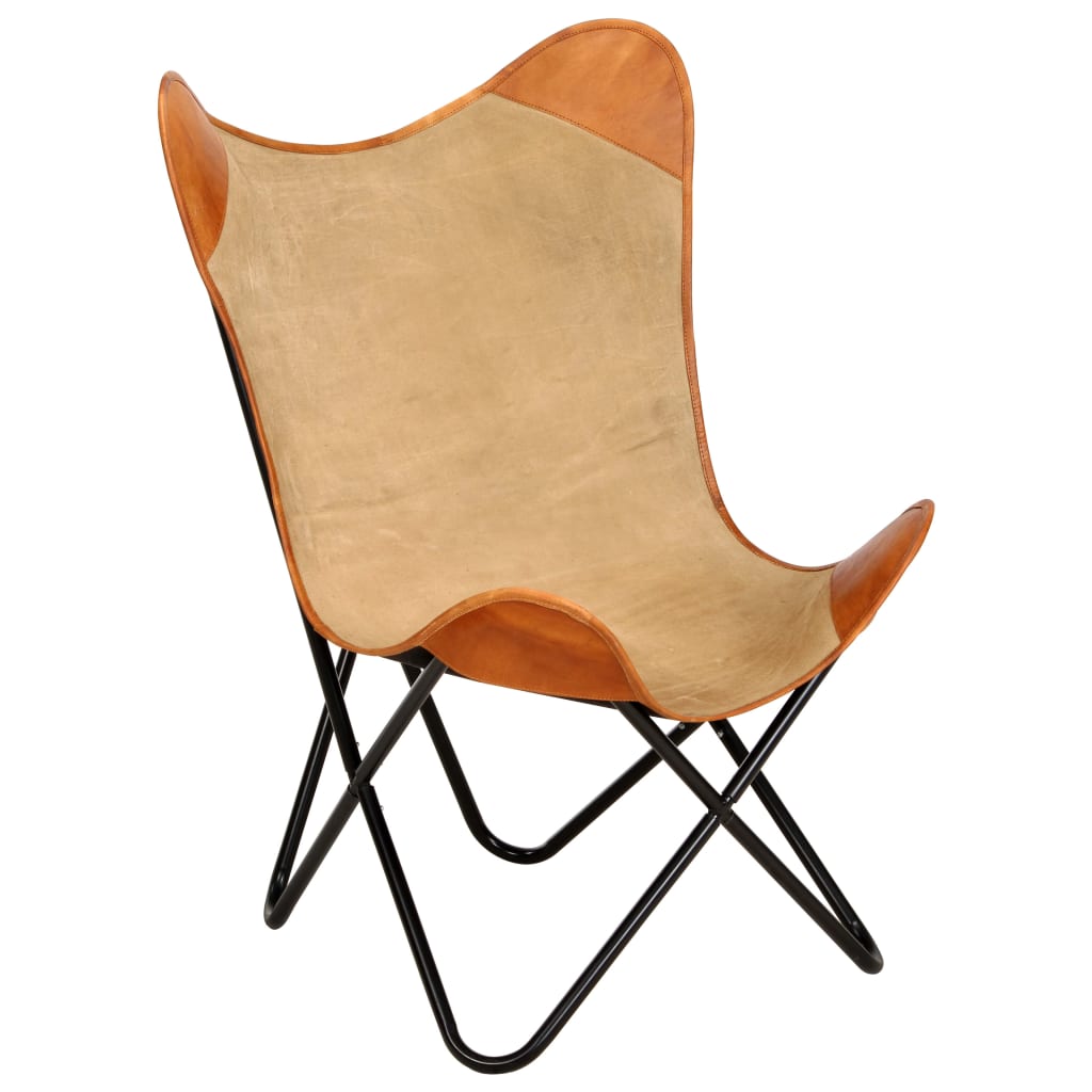 Butterfly Chair Brown Real Leather and Canvas