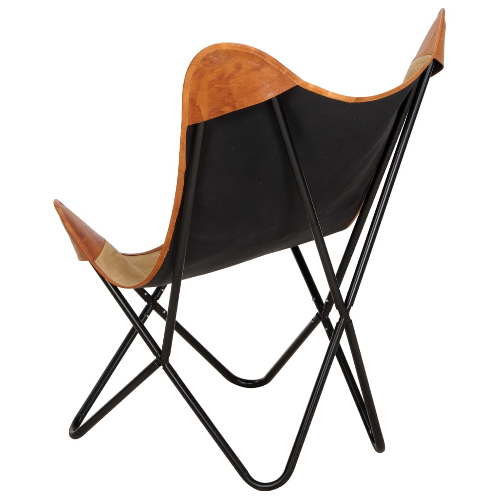 Butterfly Chair Brown Real Leather and Canvas