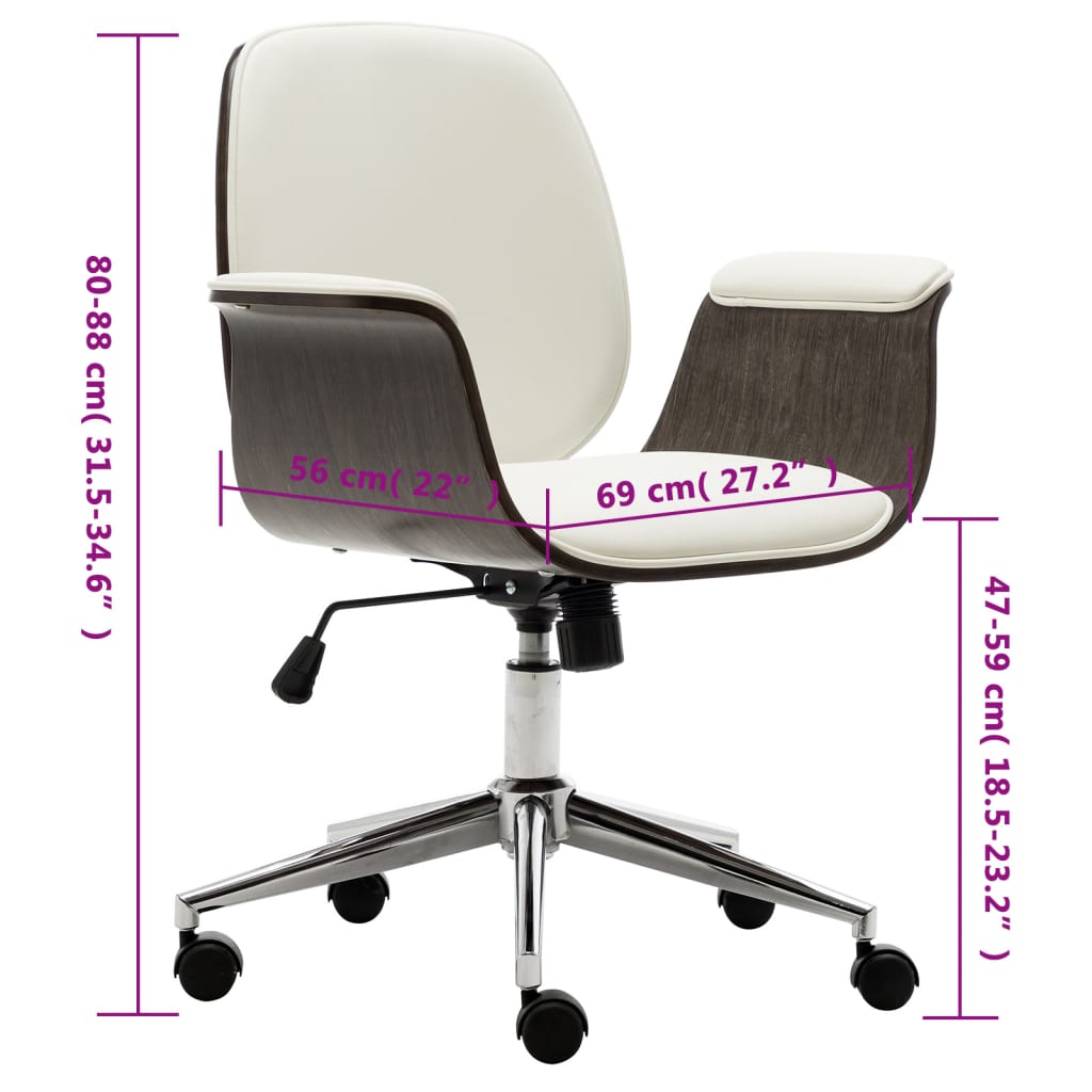 Office Chair White Bent Wood and Faux Leather