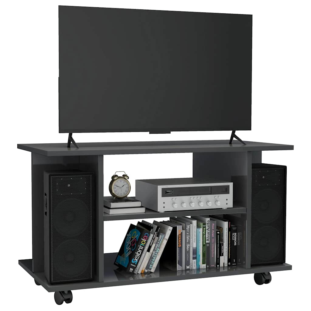 TV Cabinet with Castors High Gloss Grey 80x40x45 cm Engineered Wood