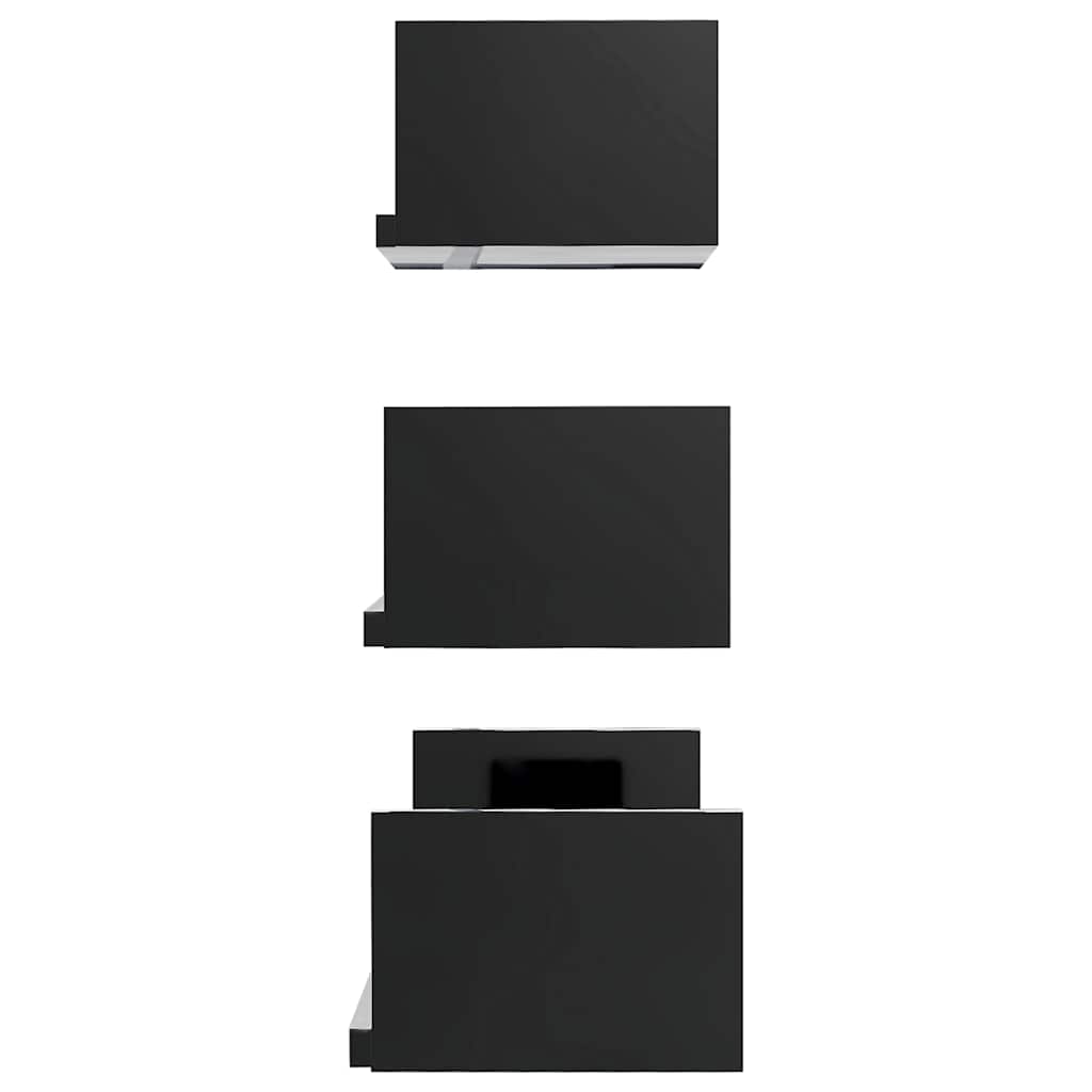 Wall Display Shelf 3 pcs High Gloss Black Engineered Wood