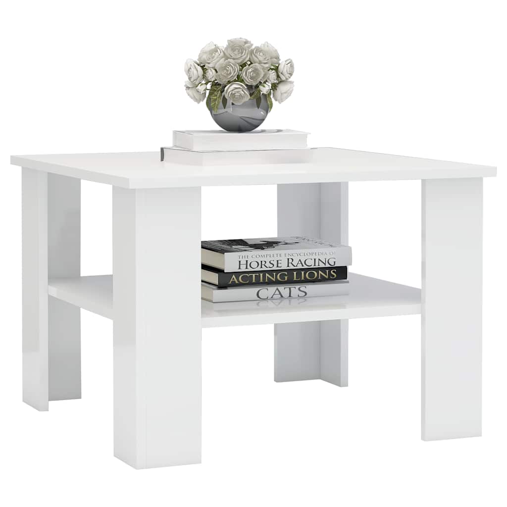 Coffee Table High Gloss White 60x60x42 cm Engineered Wood