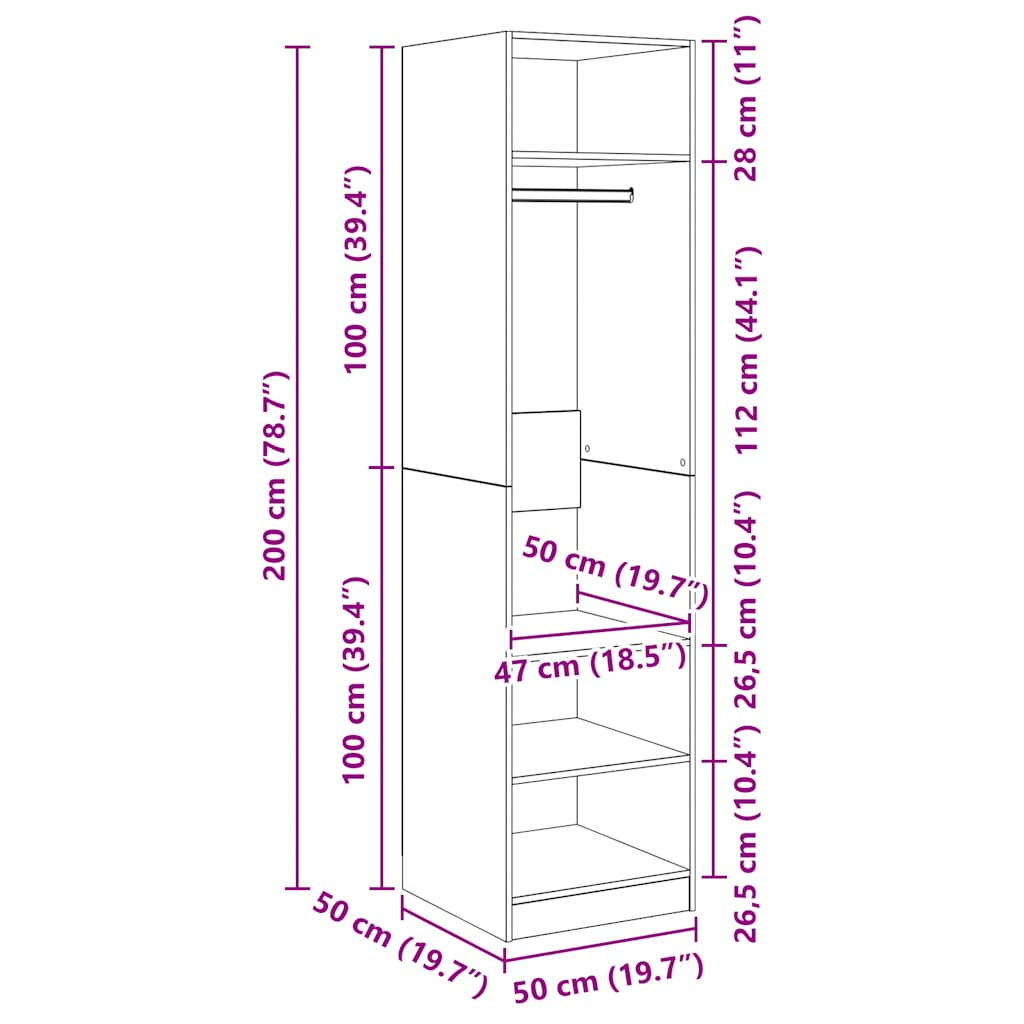 Wardrobe High Gloss Grey 50x50x200 cm Engineered Wood
