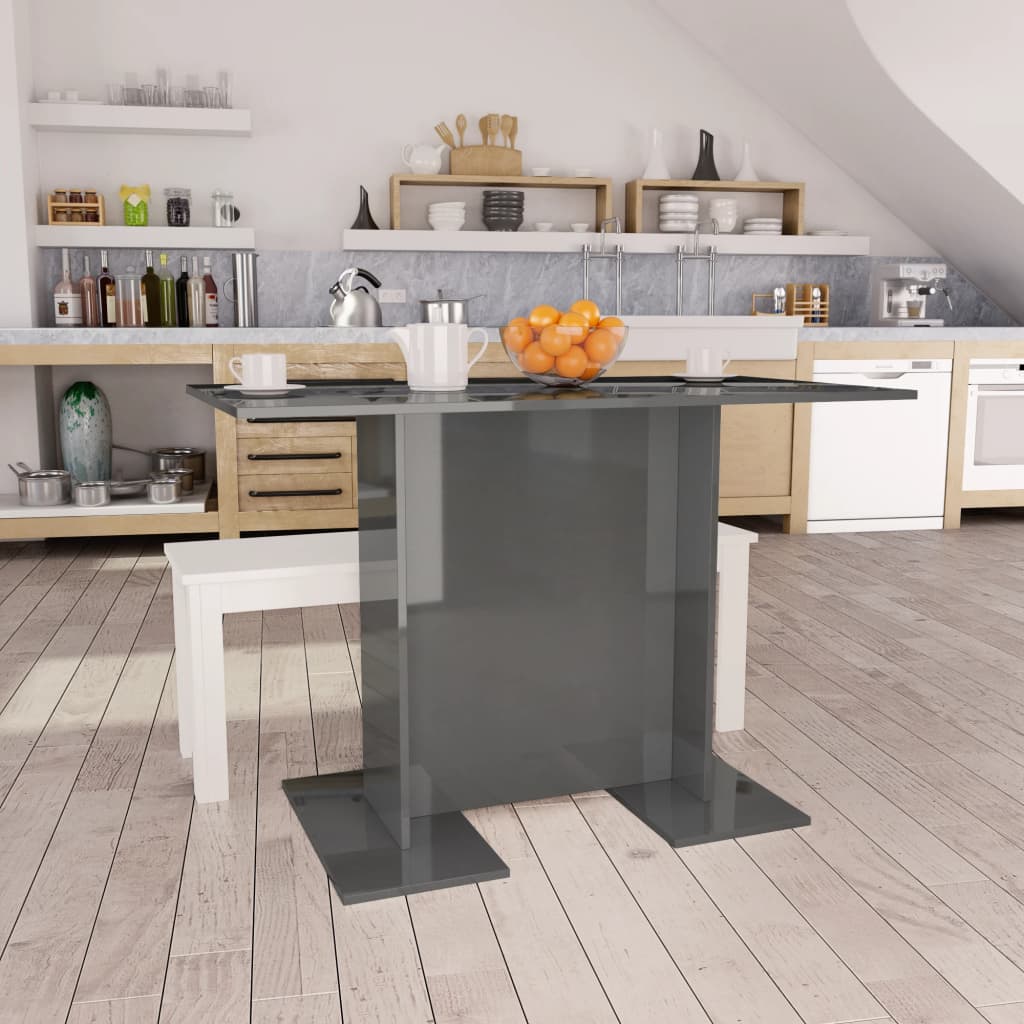 Dining Table High Gloss Grey 110x60x75 cm Engineered Wood