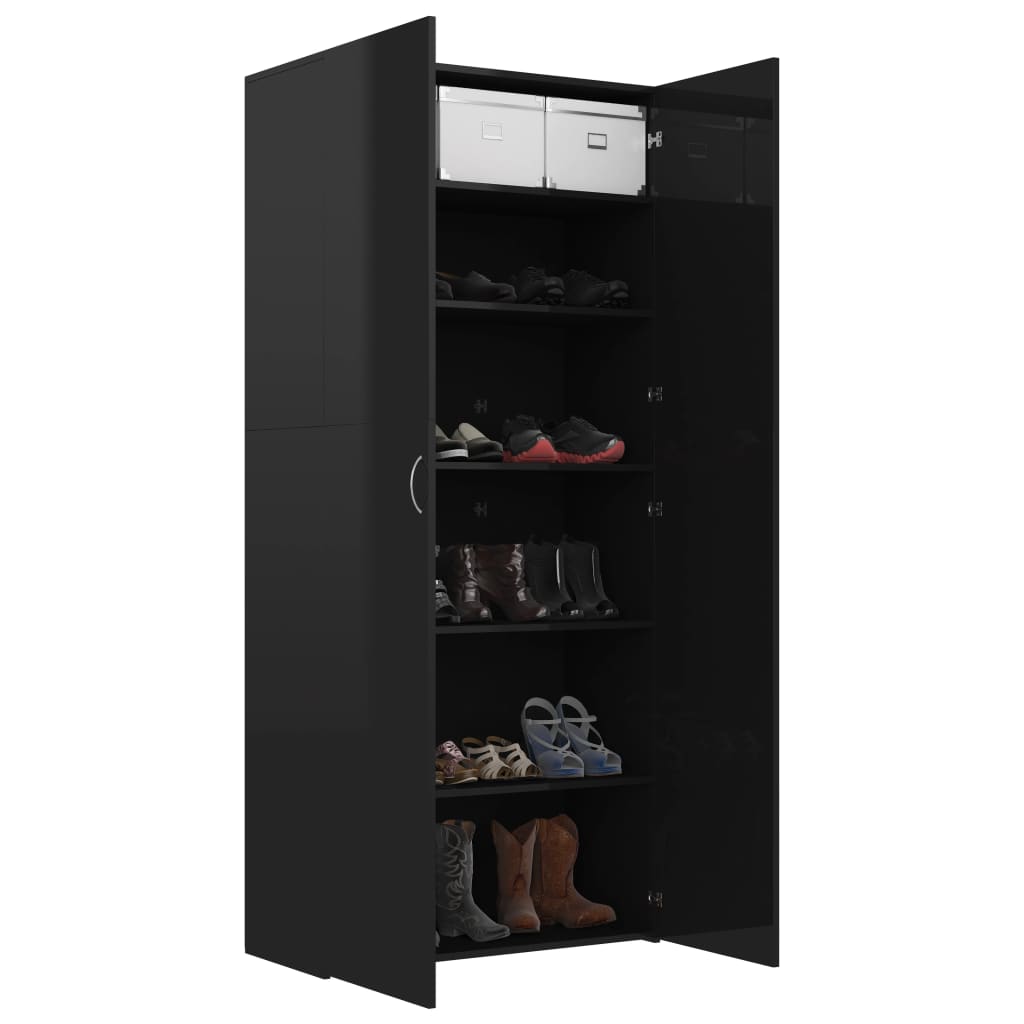 Shoe Cabinet High Gloss Black 80x35.5x180 cm Engineered Wood