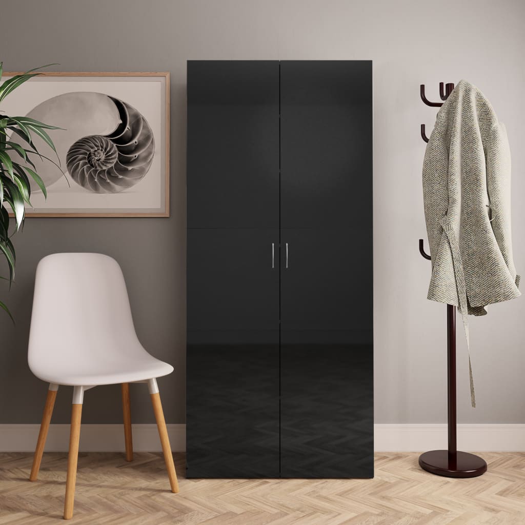 Shoe Cabinet High Gloss Black 80x35.5x180 cm Engineered Wood