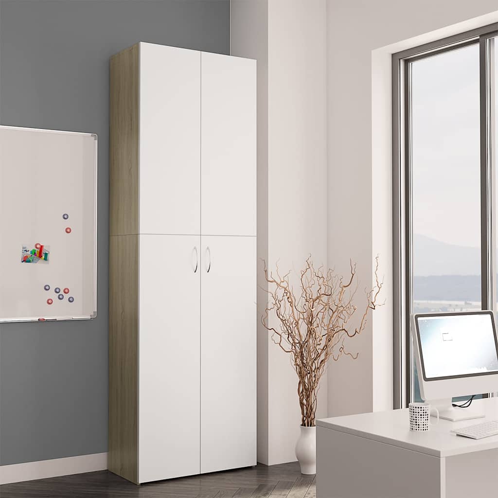 Office Cabinet White and Sonoma Oak 60x32x190 cm Engineered Wood