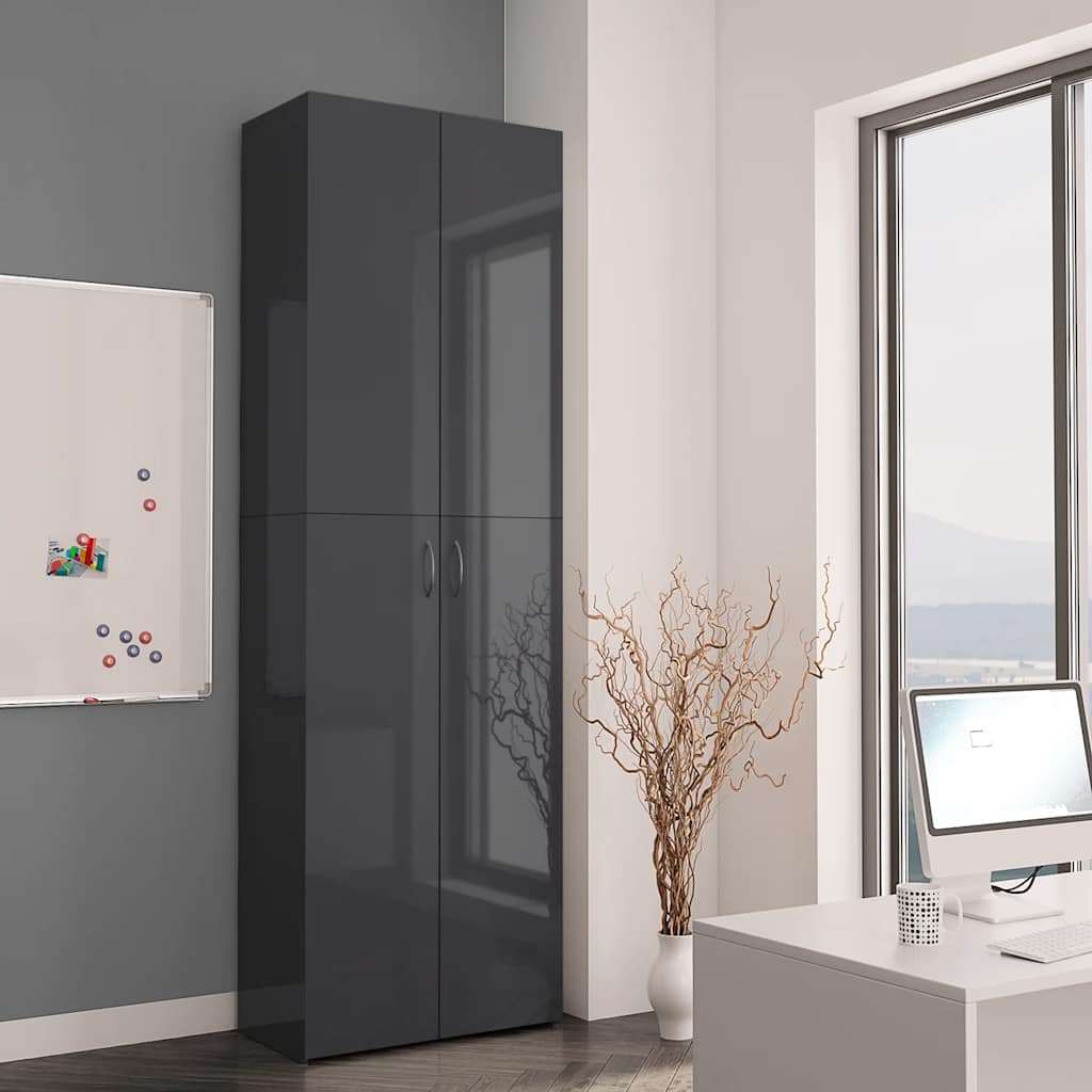 Office Cabinet High Gloss Grey 60x32x190 cm Engineered Wood