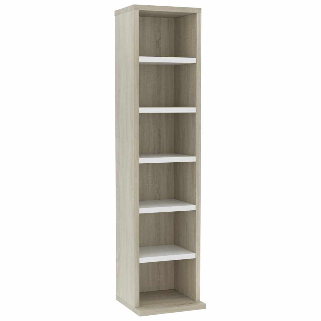 CD Cabinet White and Sonoma Oak 21x20x88 cm Engineered Wood