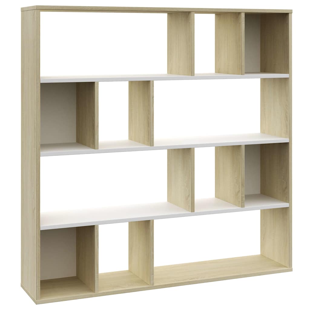 Room Divider/Book Cabinet White and Sonoma Oak 110x24x110 cm Engineered Wood