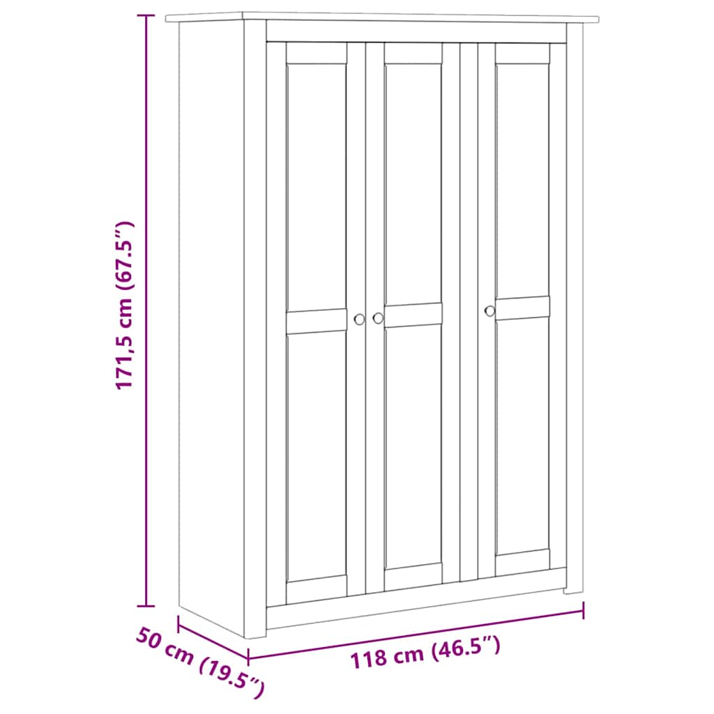 3-Door Wardrobe Grey 118x50x171.5 cm Pine Panama Range
