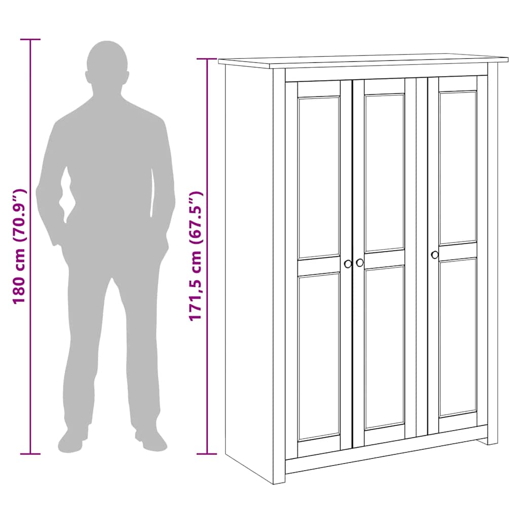 3-Door Wardrobe Grey 118x50x171.5 cm Pine Panama Range