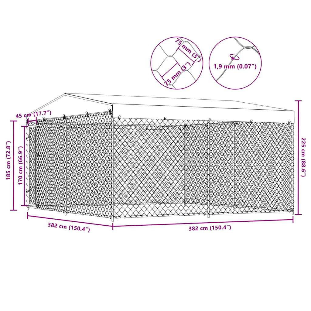 Outdoor Dog Kennel with Roof 382x382x225 cm