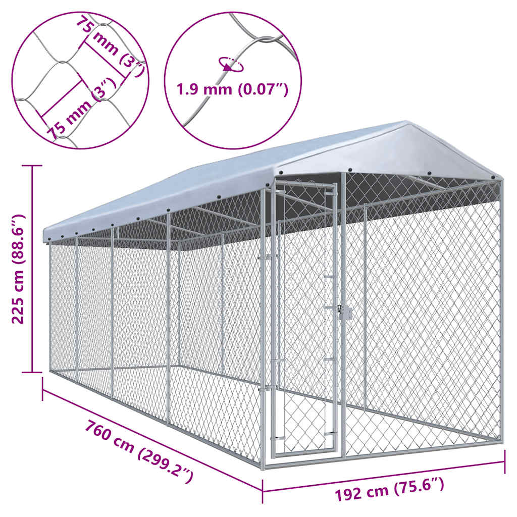 Outdoor Dog Kennel with Roof 760x190x225 cm