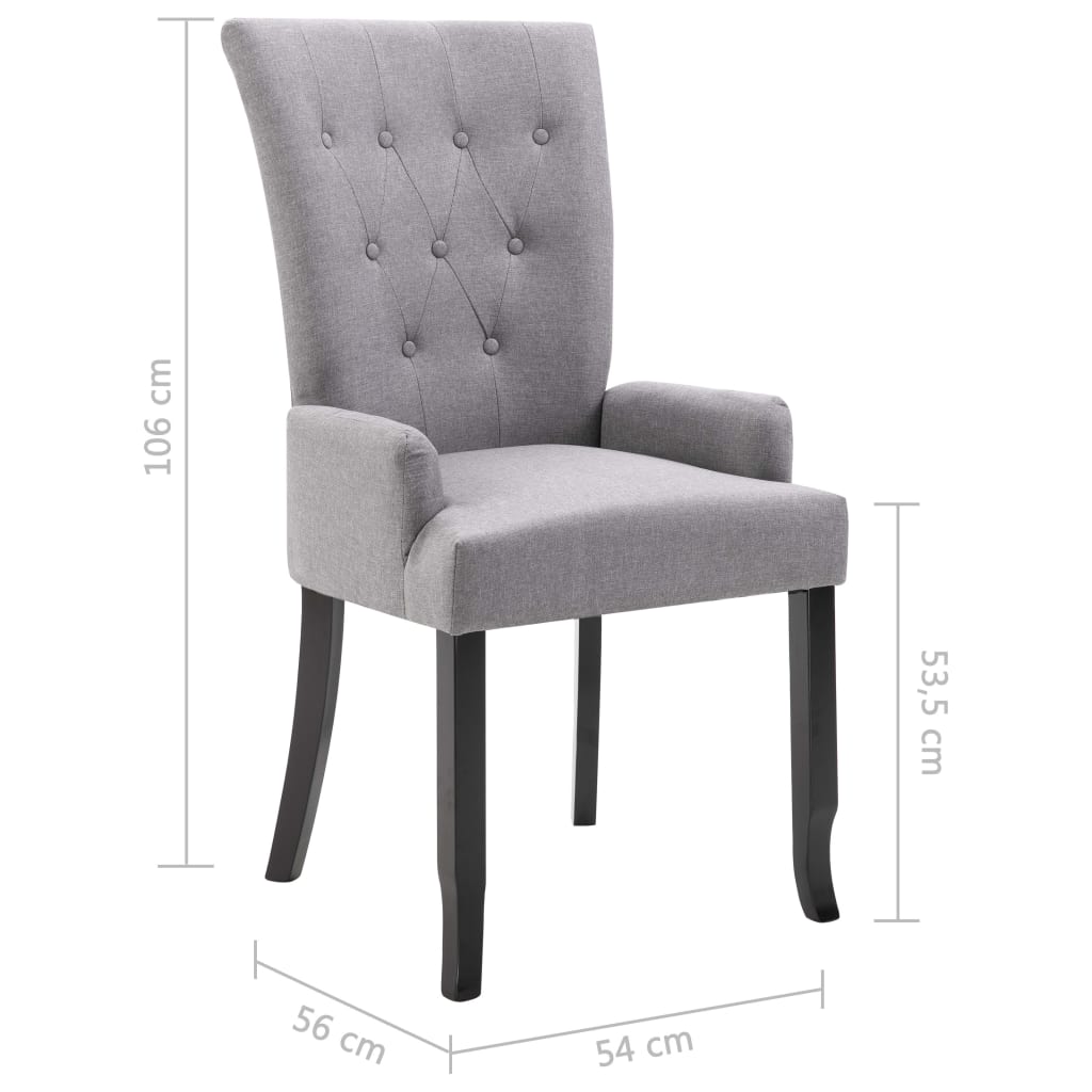 Dining Chairs with Armrests 2 pcs Light Grey Fabric
