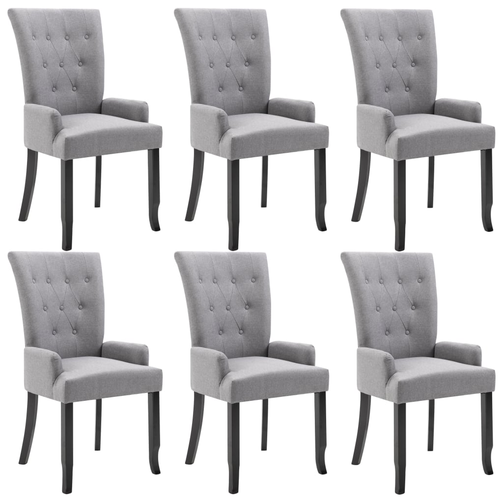 Dining Chairs with Armrests 6 pcs Light Grey Fabric