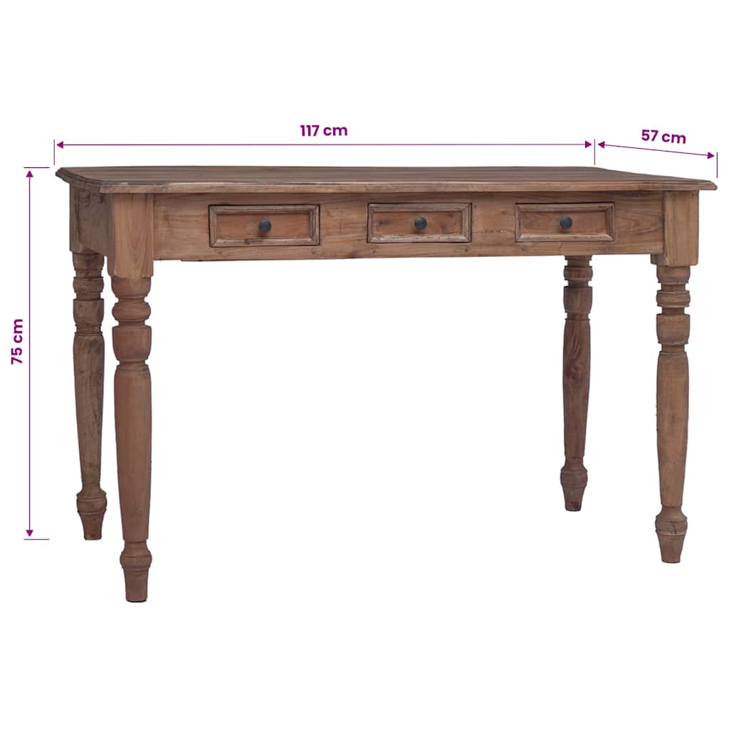 Desk with Drawers 117x57x75 cm Solid Mahogany Wood