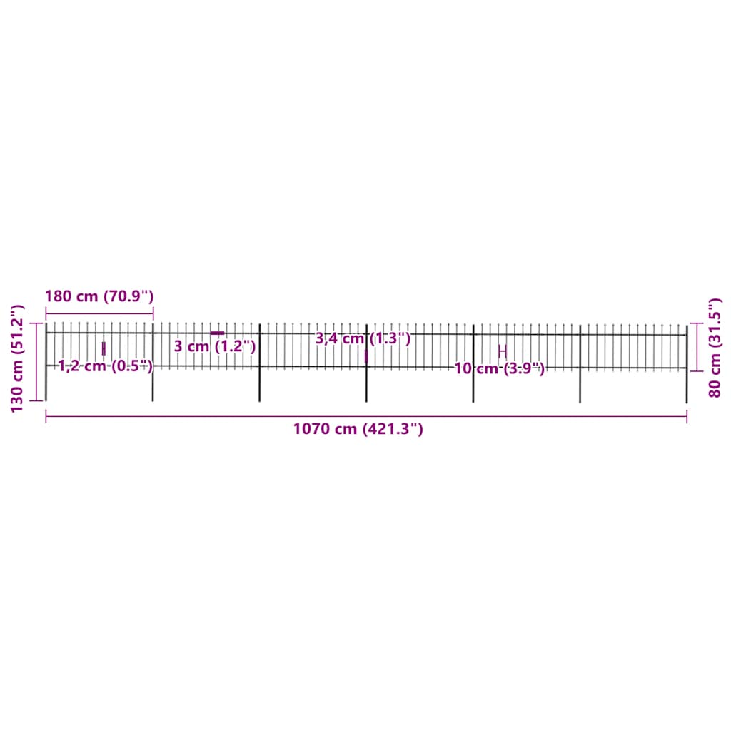 Garden Fence with Spear Top Steel 1070x80 cm Black