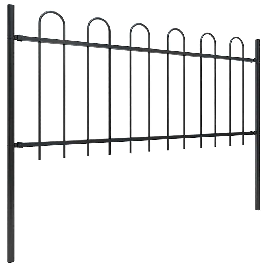 Garden Fence with Hoop Top Steel 359x80 cm Black