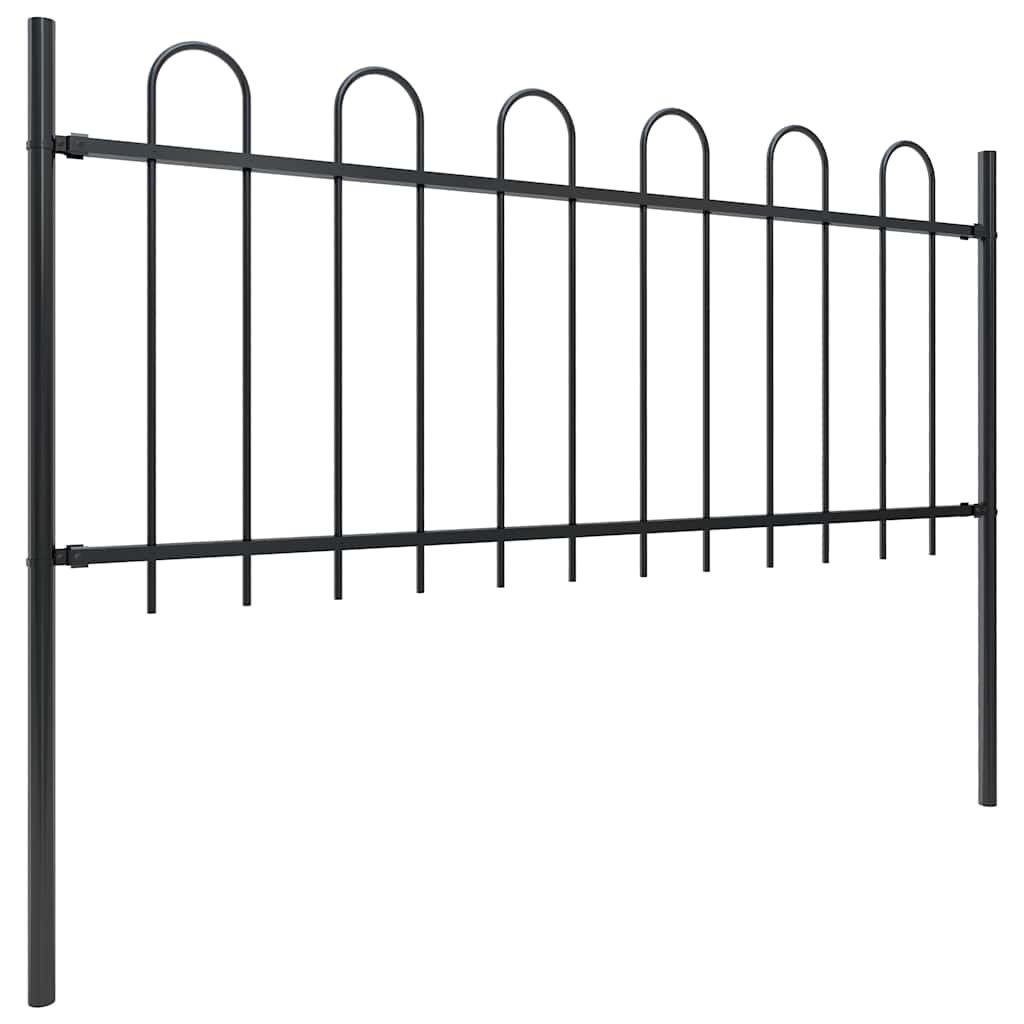 Garden Fence with Hoop Top Steel 537x80 cm Black