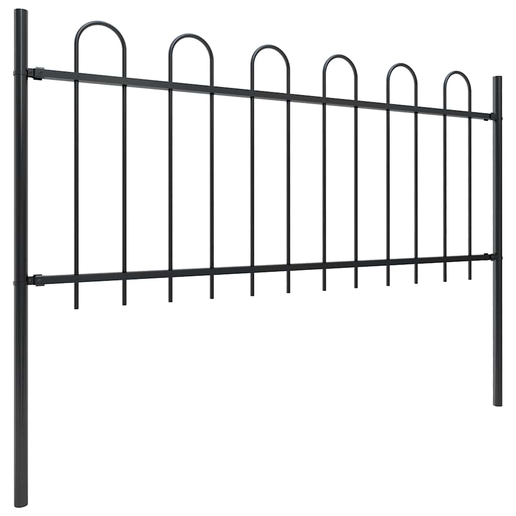 Garden Fence with Hoop Top Steel 892.5x80 cm Black