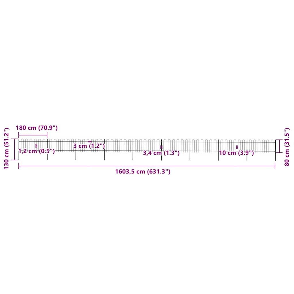 Garden Fence with Hoop Top Steel 1603.5x80 cm Black