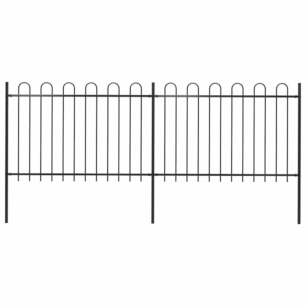 Garden Fence with Hoop Top Steel 337x120 cm Black