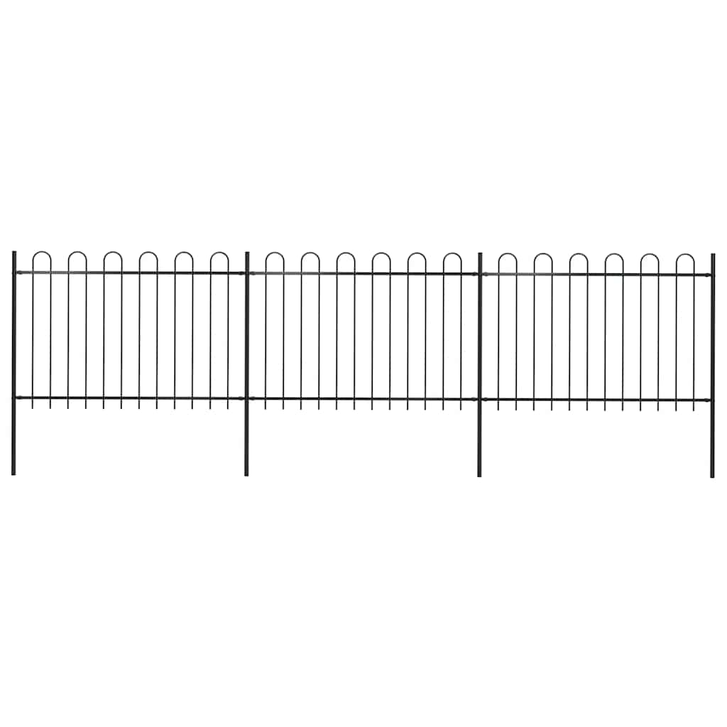 Garden Fence with Hoop Top Steel 504x120 cm Black