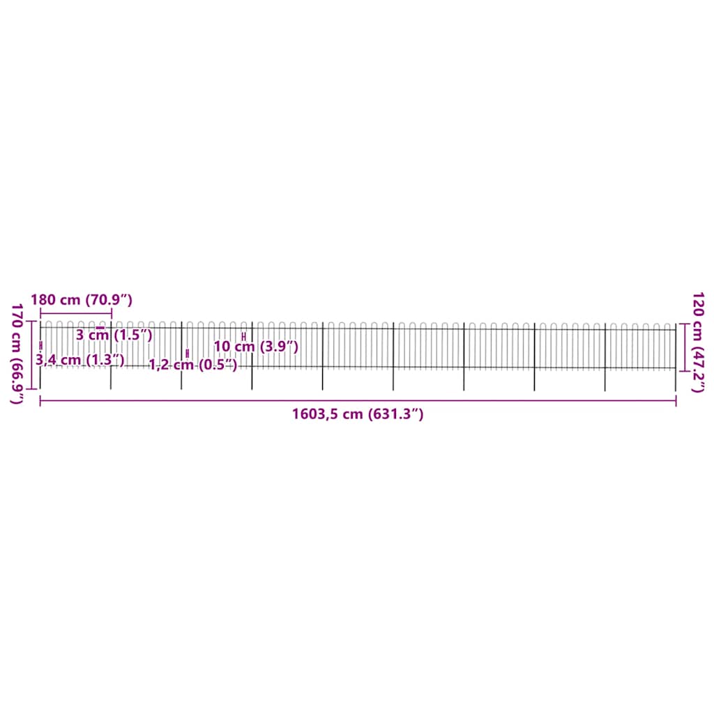 Garden Fence with Hoop Top Steel 1603,5x120 cm Black (9x144931)