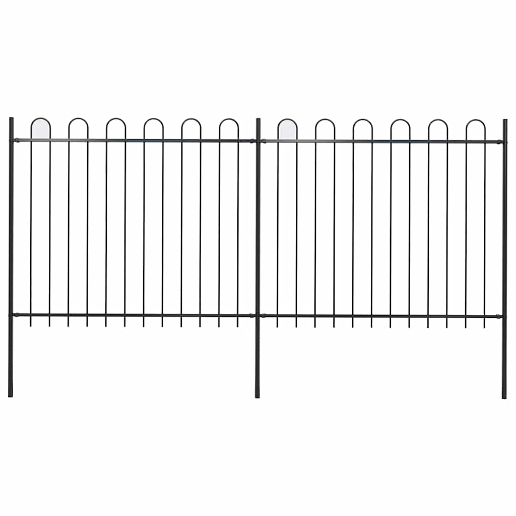 Garden Fence with Hoop Top Steel 337x150 cm Black