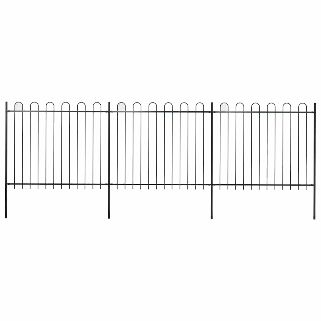 Garden Fence with Hoop Top Steel 504x150 cm Black