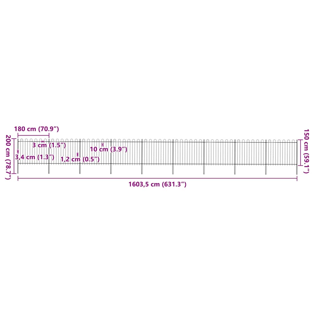 Garden Fence with Hoop Top Steel 1603,5x150 cm Black (9x144932)