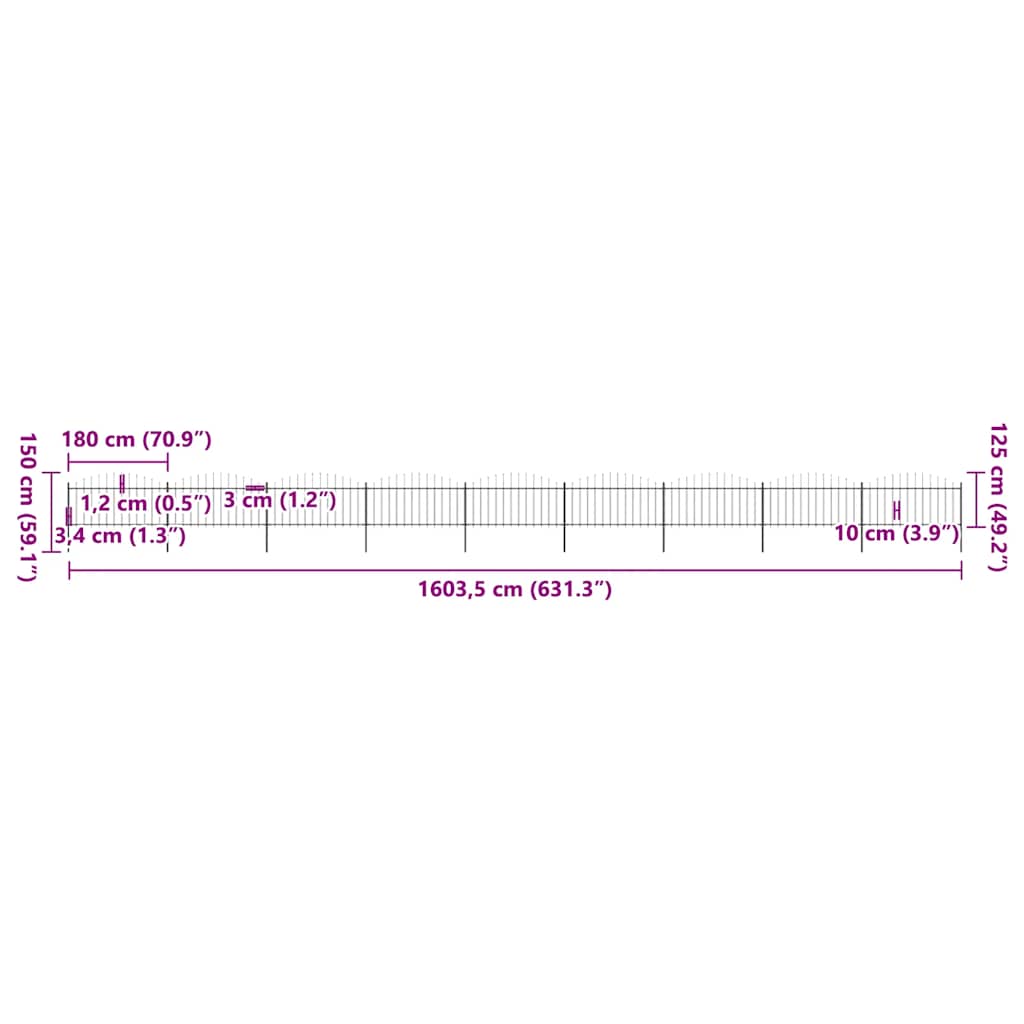 Garden Fence with Spear Top Steel 1603,5x150 cm Black (9x144943)