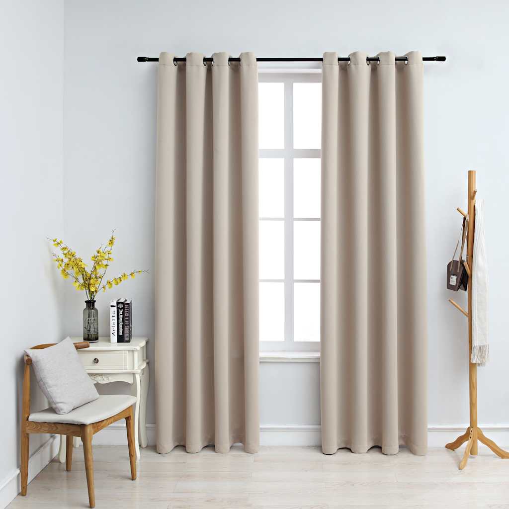 Blackout Curtains with Metal Rings 2 pcs Beige 140x245 cm